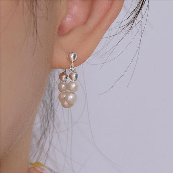 925 Sterling Silver Korean Geometric Geometric Silver Pearl Inlay Stud Earrings