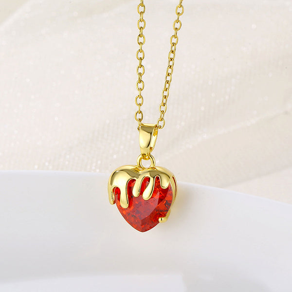 Rustic Strawberry Heart Stainless Steel Electroplating Necklaces