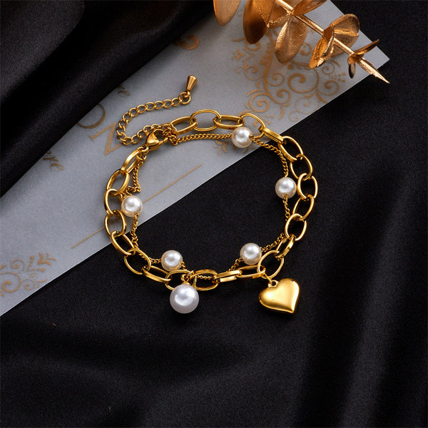 Women Heart Chain Titanium Steel Electroplating Bracelets