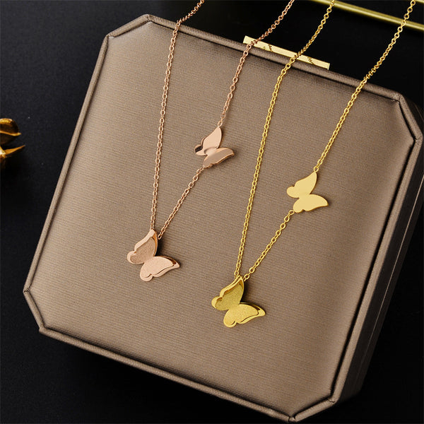 Moderate Luxury Butterfly Geometric Titanium Steel 18K Gold Plated Necklaces