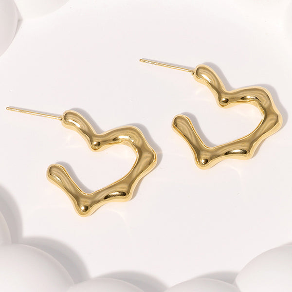 Minimalist Heart Stainless Steel Electroplating Stud Earrings