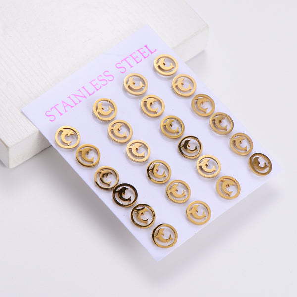 Women Minimalist Geometric Metal Chinese Zodiac Animal Stainless Steel Stud Earrings