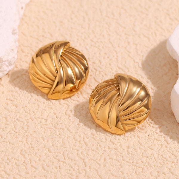 Fashion Round Geometric Stainless Steel Electroplating Stud Earrings