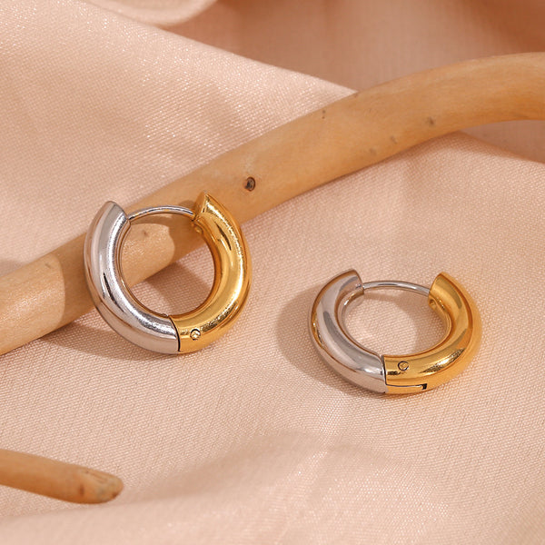 Minimalist Round Geometric Stainless Steel 18K Gold Plated Earrings