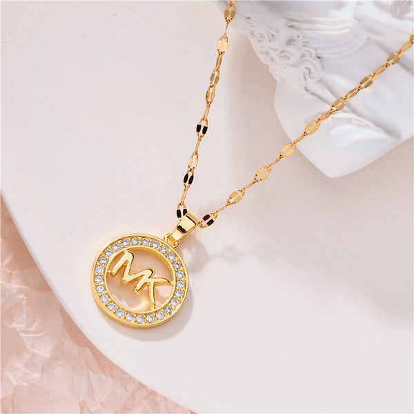 Letter Text Number Titanium Steel 18K Gold Plated Necklaces