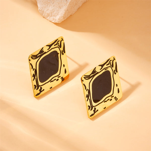 Fashion Square Geometric Stainless Steel Electroplating Stud Earrings