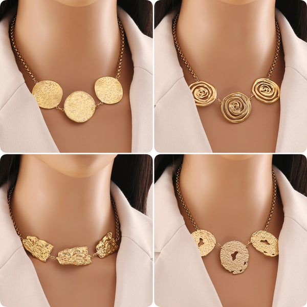 Expressive Round Quadrilateral Geometric Stainless Steel Electroplating Necklaces