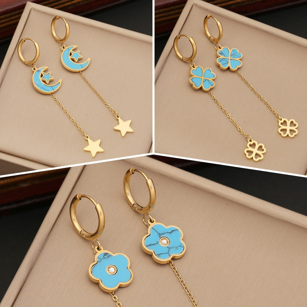 Fashion Moon Star Stainless Steel Electroplating Earrings