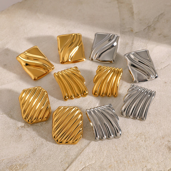 Wave Geometric Stainless Steel Electroplating Stud Earrings