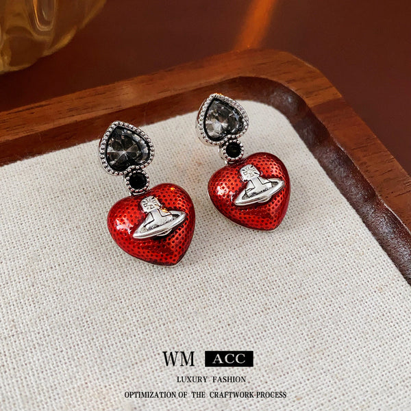 Luxurious Cosmos Geometric Heart Alloy Oil Dripping Earrings