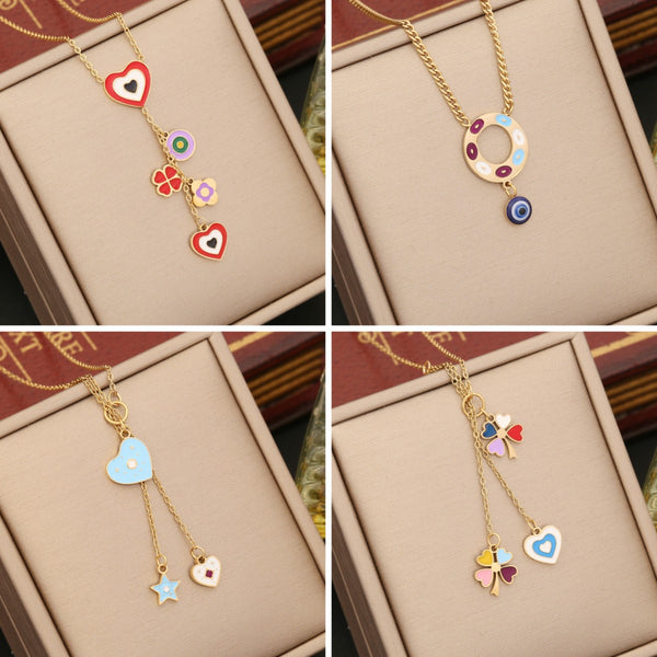 Fashion Heart Star Stainless Steel Oil Dripping Necklaces