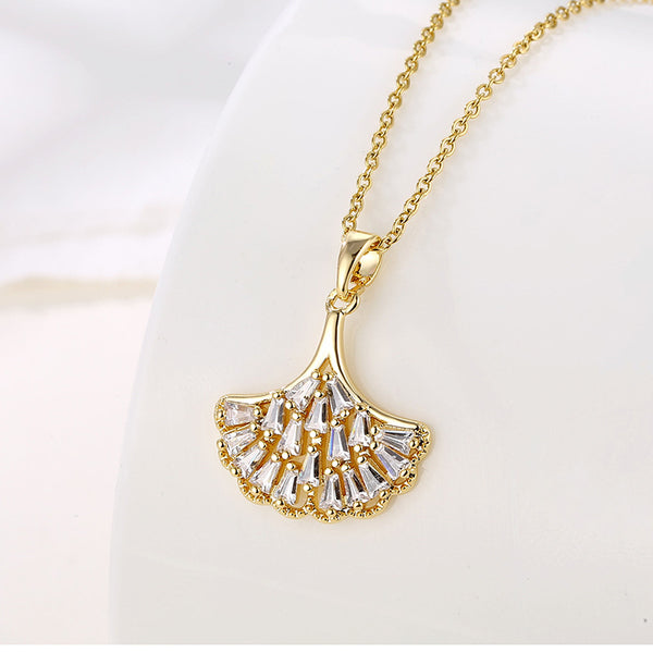 Women Minimalist Geometric Metal Fan-Shape Stainless Steel Electroplating Necklaces