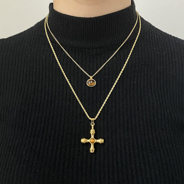 Cross Geometric Stainless Steel Electroplating Necklaces