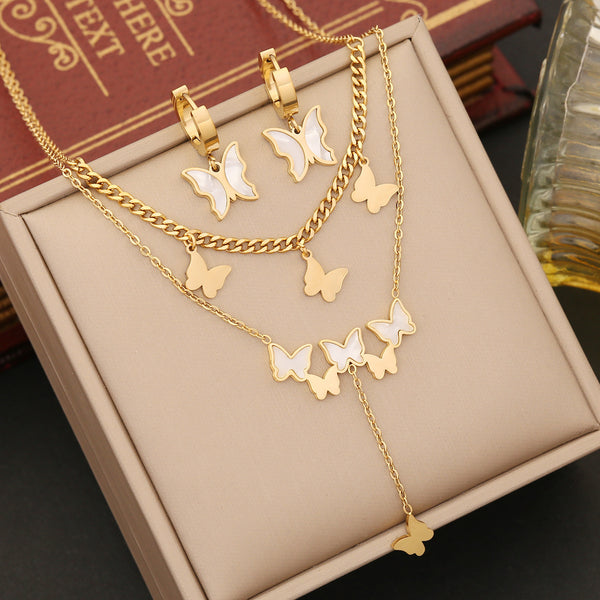 Fashion Butterfly Insect Stainless Steel Electroplating Necklaces