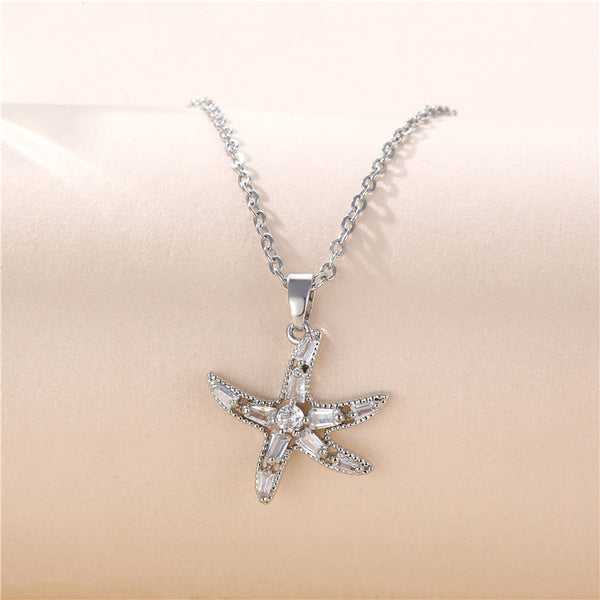 Moderate Luxury Star Geometric Titanium Steel Diamond Inlay Necklaces