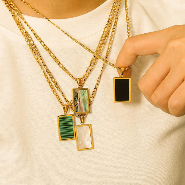 IG Style Square Geometric Stainless Steel 18K Gold Plated Necklaces