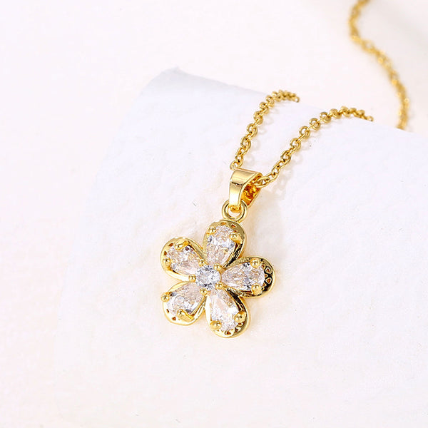 Women Minimalist Geometric Metal Flower Stainless Steel Electroplating Necklaces