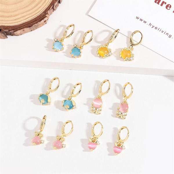 Cute Cat Chinese Zodiac Animal Zircon Diamond Inlay Stud Earrings