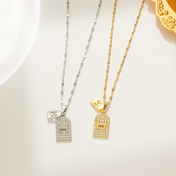 Korean Letter Geometric Titanium Steel 18K Gold Plated Necklaces