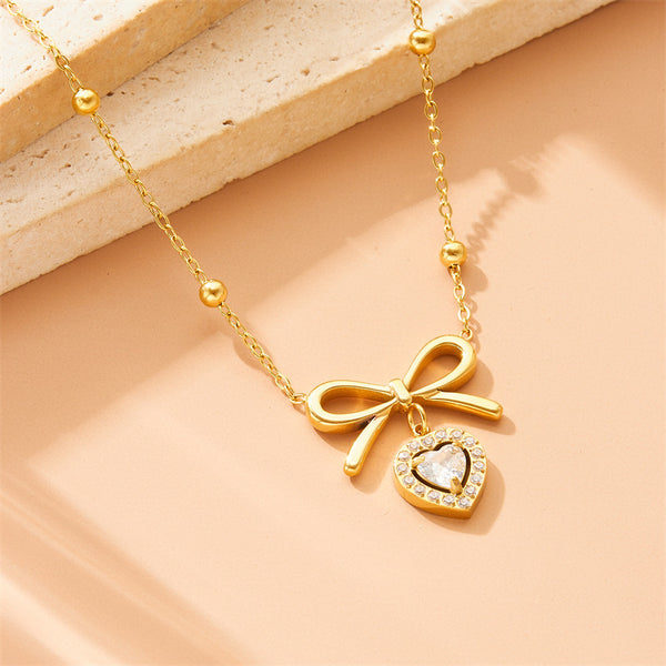 Fashion Heart Bowknot Heart Bowknot Stainless Steel Electroplating Necklaces