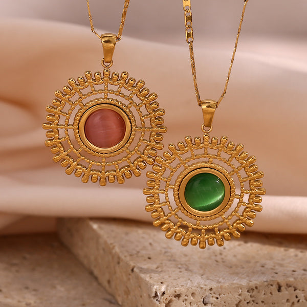 Minimalist Fashion Round Geometric Stainless Steel 18K Gold Plated Necklaces