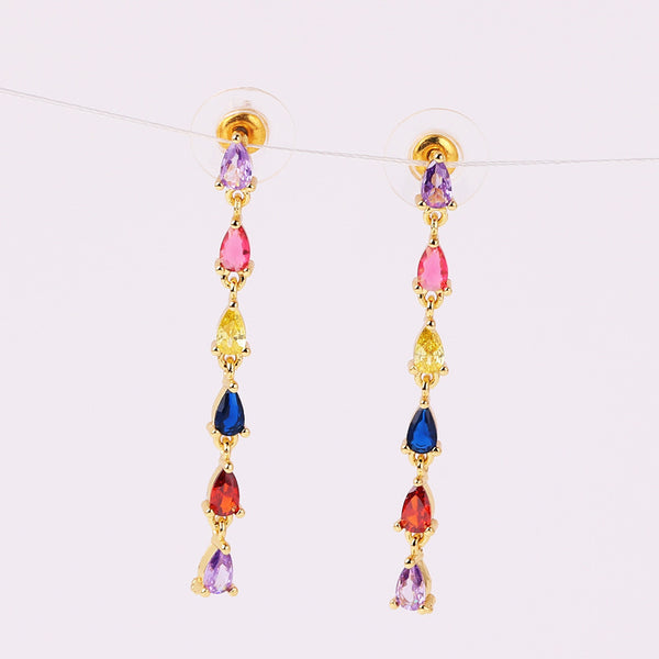 Tassel Geometric Droplet Copper Diamond Inlay Earrings