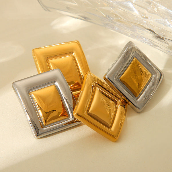 IG Style Quadrilateral Geometric Stainless Steel Electroplating Earrings