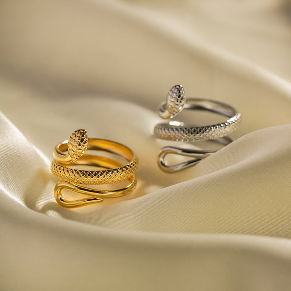 Women IG Style Snake Geometric Stainless Steel 18K Gold Plated Rings