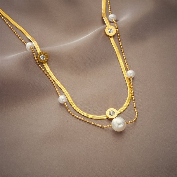 Pearl Titanium Steel Electroplating Necklaces