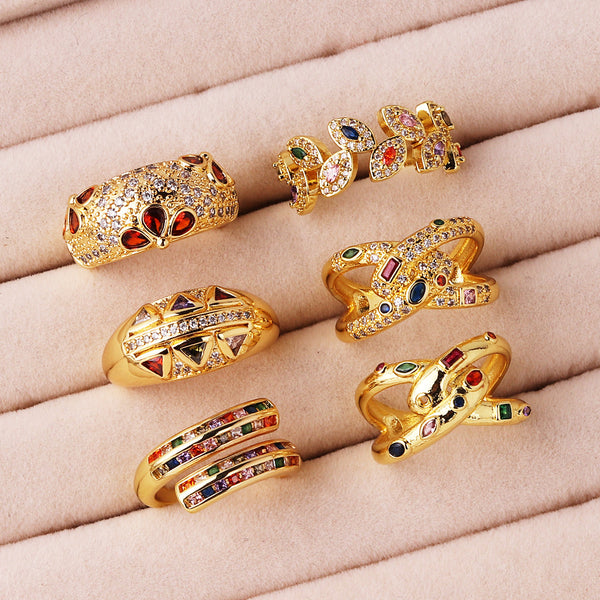 Moderate Luxury Women Round Circle Geometric Copper Zircon Inlay Rings