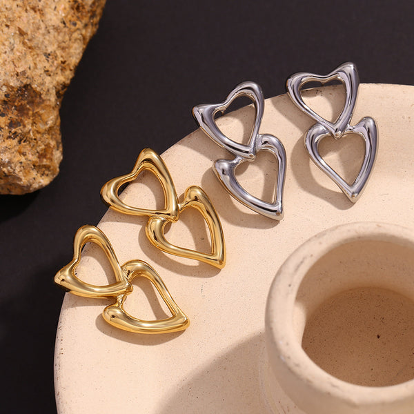 Fashion Heart Stainless Steel 18K Gold Plated Stud Earrings