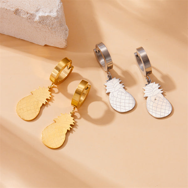 Fashion Pineapple Fruit Stainless Steel Electroplating Earrings