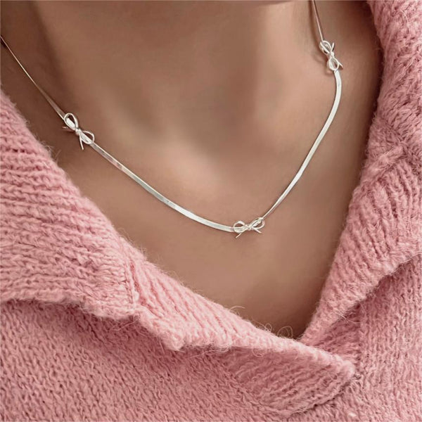 925 Sterling Silver Korean Bowknot Geometric Silver Electroplating Necklaces