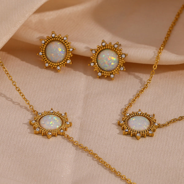 Vintage Fashion Retro Cloud Round Star Stainless Steel 18K Gold Plated Jewelry Sets