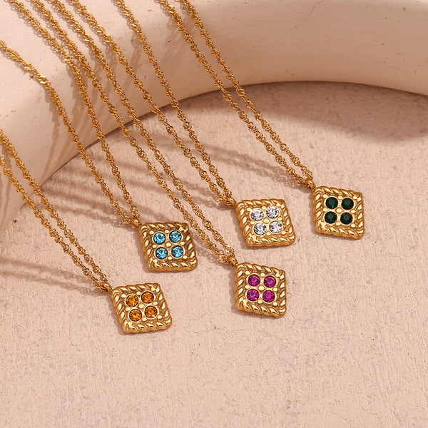 Fashion Quadrilateral Geometric Stainless Steel 18K Gold Plated Necklaces