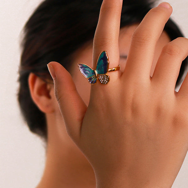 Unisex IG Style Butterfly Chinese Zodiac Geometric Animal Stainless Steel Electroplating Rings