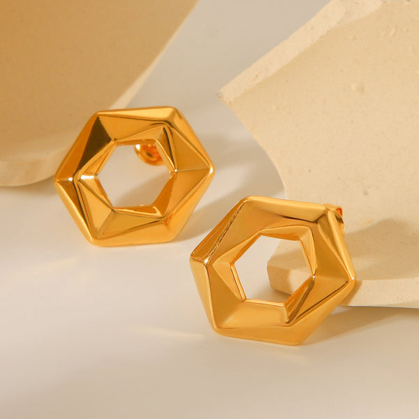 IG Style Hexagon Geometric Stainless Steel Electroplating Earrings