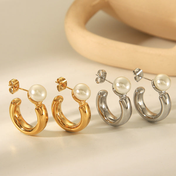 IG Style Pearl Geometric Stainless Steel Electroplating Earrings