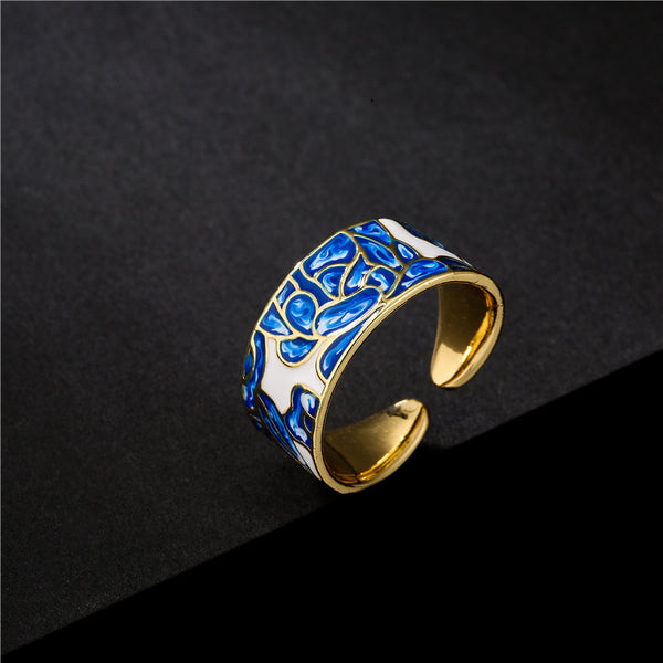 Women Refreshing Tree Geometric Copper Inlay Rings