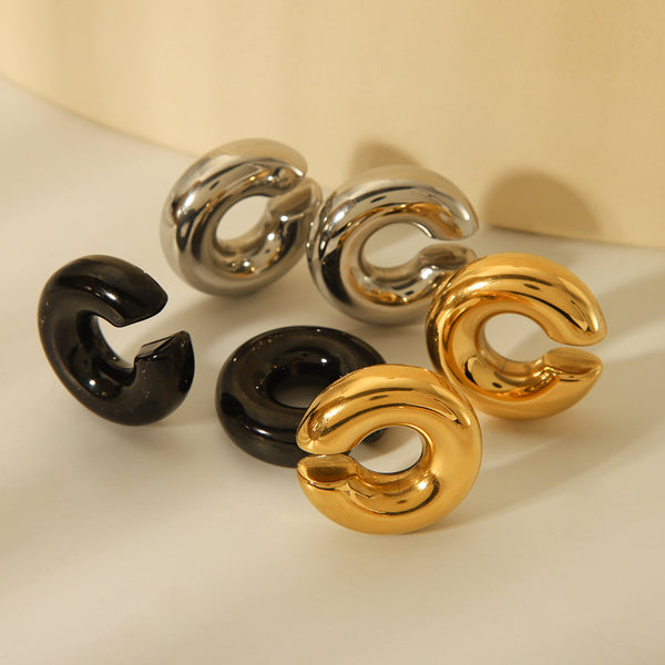 IG Style Women C-Shape Geometric Stainless Steel Electroplating Clip On Earrings