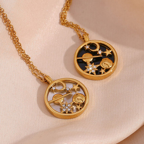 Fashion Star Moon Geometric Stainless Steel 18K Gold Plated Necklaces