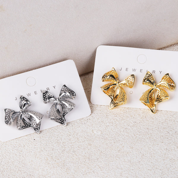 Moderate Luxury Bowknot Bowknot Copper Diamond Inlay Stud Earrings