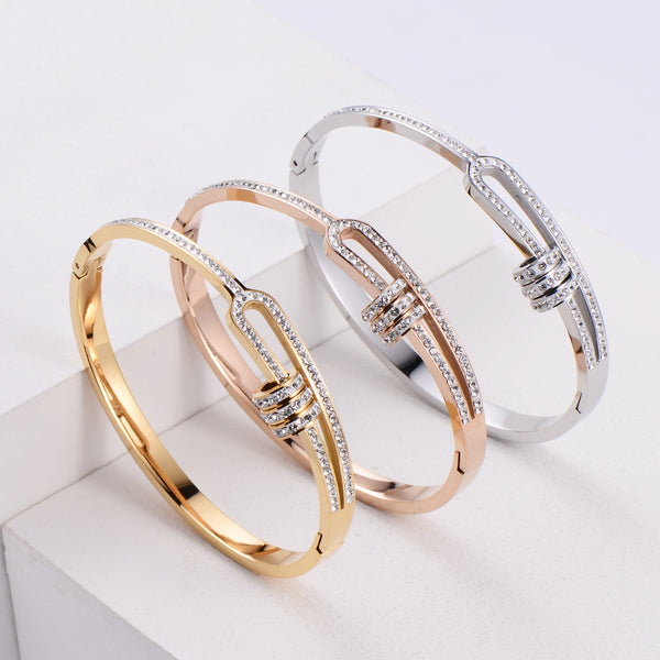 Women Minimalist Metal Diamond Geometric Stainless Steel Bangles