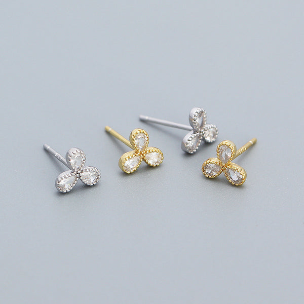 925 Sterling Silver Korean Petal Flower Silver Inlay Earrings