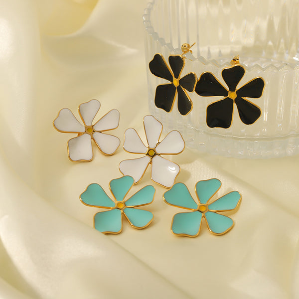 IG Style Flower Flower Geometric Leaf Stainless Steel Electroplating Earrings