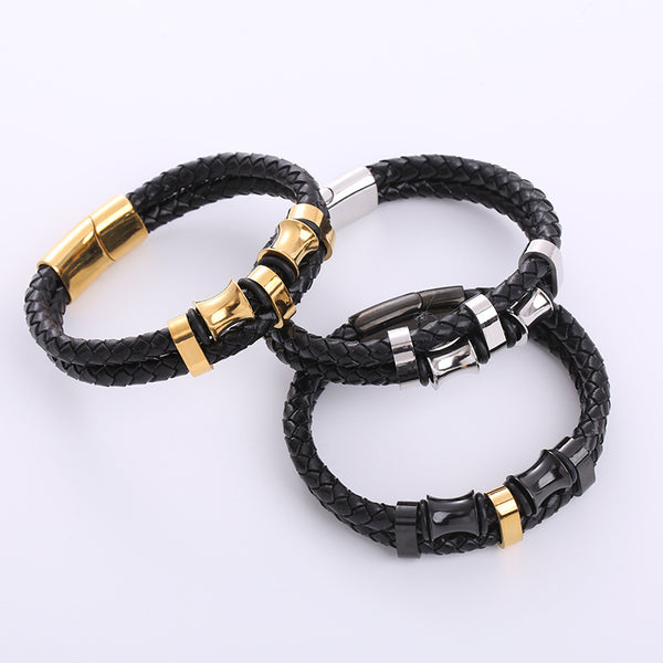 Exotic Men Metal Pearl Skull Leather Electroplating String Bracelets