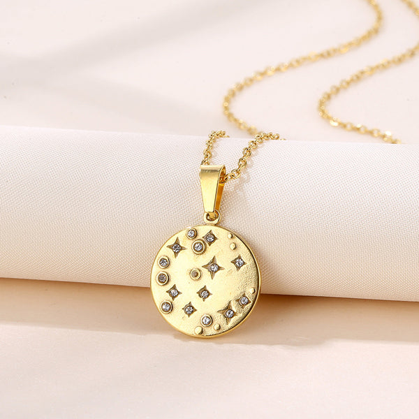 Korean Women Geometric Metal Titanium Steel Diamond Inlay Necklaces