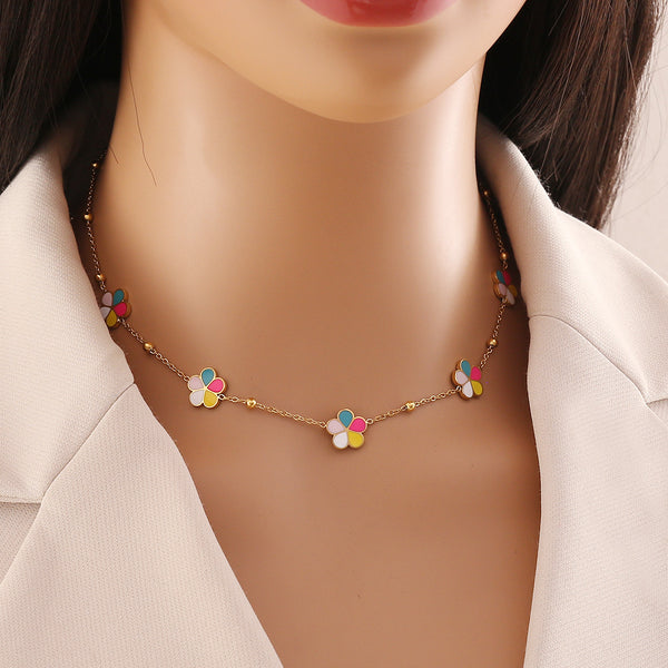 Fashion Flower Flower Stainless Steel Oil Dripping Necklaces