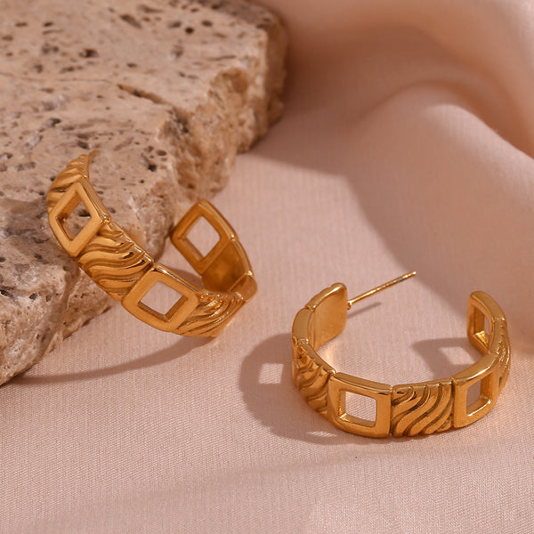 Fashion Circle Geometric Stainless Steel 18K Gold Plated Earrings