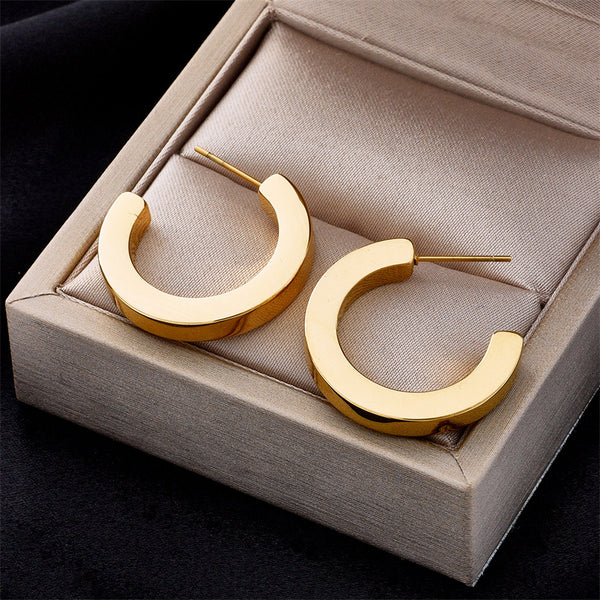 Korean Round Geometric Titanium Steel Electroplating Stud Earrings